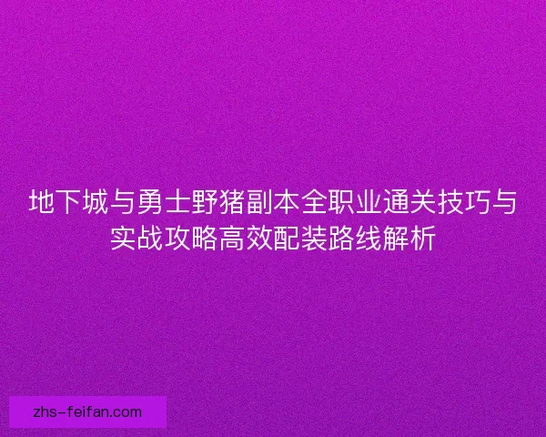 地下城与勇士野猪副本全职业通关技巧与实战攻略高效配装路线解析